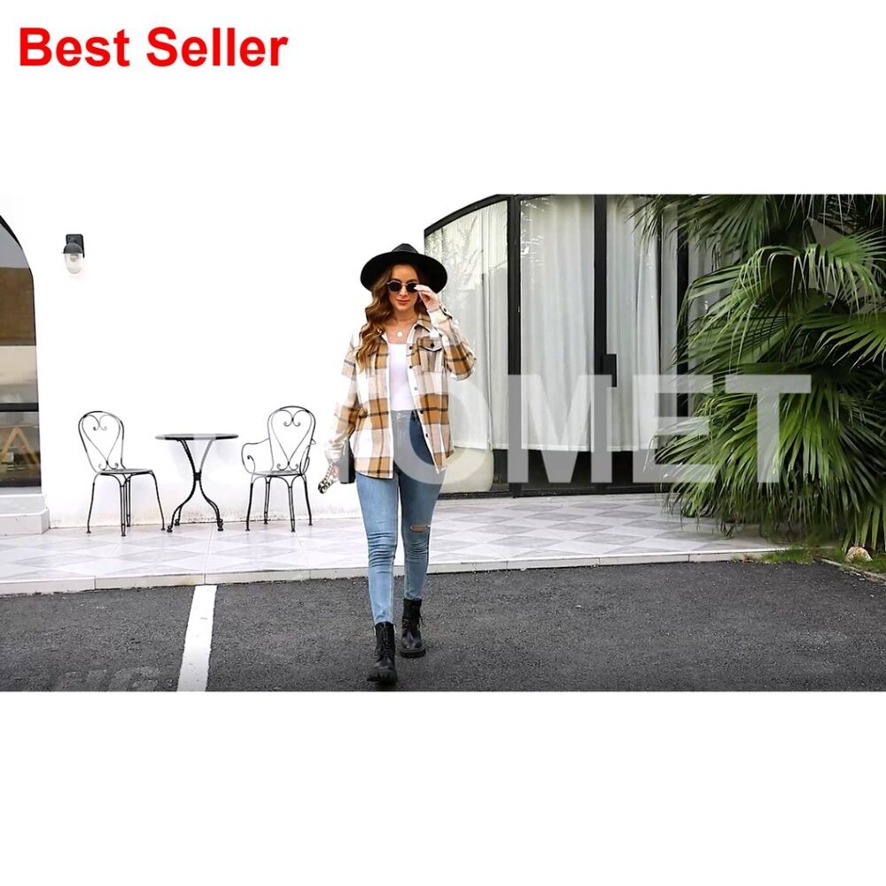 Women's Plaid Flannel Shacket Button Down Shirt Midweight Polyester - Picture 7 of 7